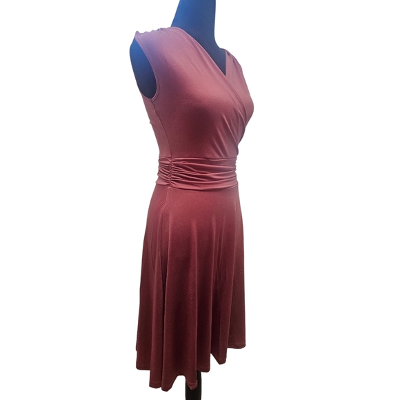 NWT Tam Ware Surplice Neckline Pleated Waist Fit & Flare Dress Small Yarrow Pink - Picture 2 of 6